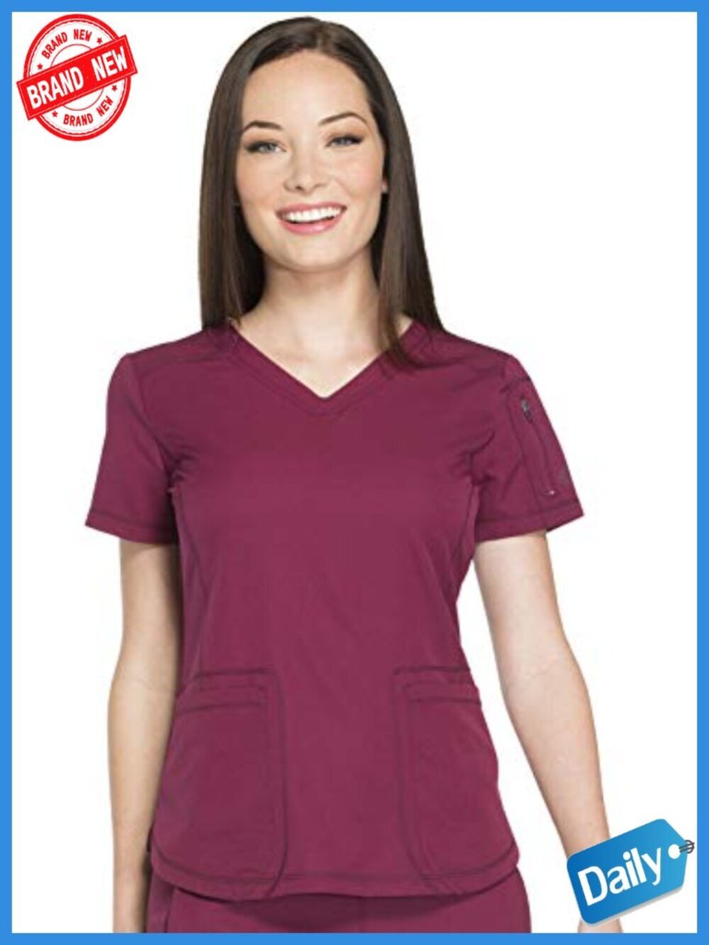 Women's V-Neck Scrub Top Four-Way Stretch Moisture Wicking Athletic Workwear